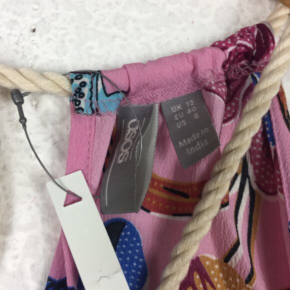 NWT ASOS DESIGN Rope Maxi Dress Size 8 Trim Cut Out Paisley Print Plunge Beach - Picture 5 of 14